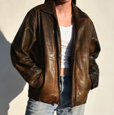 Women's Vintage Oversized Distressed Brown Leather Jacket WD08
