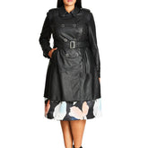 Women's Mid Length Double Breasted Leather Coat TC16