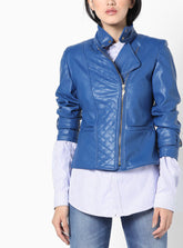 Women's Stylish Blue Leather Jacket WJ055