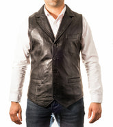 Men’s Slim Fit Leather Vest Coat with Notched Lapel MV16