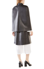 Women's Mid Length Black Leather Formal Coat TC14