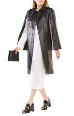 Women's Mid Length Black Leather Formal Coat TC14