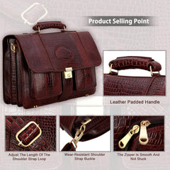 Premium Croc Brown Leather Office & Messenger Bag LB008 - Travel Hide