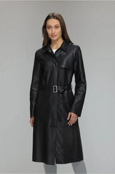 Women’s 100% Lambskin Leather Knee Length Long Coat TC31