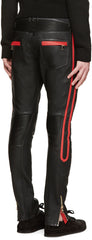 Men's Black Leather Pants with Bold Red Accents MP29
