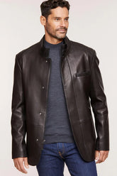 Men’s Leather Jacket with Zipper and Snap Button Closure MJ054
