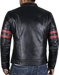 Men’s Lambskin Leather Motorcycle Jacket with Red Stripes MJ057