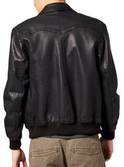 Men's Ribbed Black Genuine Leather Jacket MJ035
