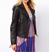 Women's Genuine Leather Motorcycle Jacket Black WJ001 - Travel Hide