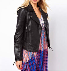 Women's Genuine Leather Motorcycle Jacket Black WJ001 - Travel Hide