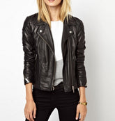 Women's Genuine Leather Motorcycle Jacket Black WJ012 - Travel Hide