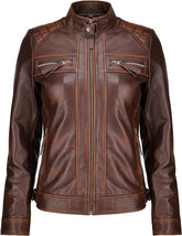 Women's Vintage Distressed Leather Biker Jackets WD03