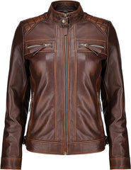 Women's Vintage Distressed Leather Biker Jackets WD03