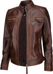 Women's Vintage Distressed Leather Biker Jackets WD03