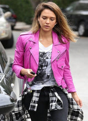 Jessica Alba Hot Pink Leather Jacket