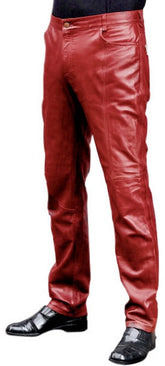 Men's Burgundy Leather Slim Fit Pants MP07