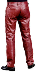 Men's Burgundy Leather Slim Fit Pants MP07