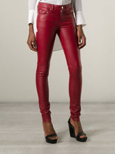 Women's Sleek Red Leather Skinny Pants WP12