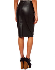 Women's Knee Length Genuine Leather Pencil Skirt WS03