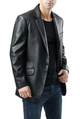 Men's Classic Black Single Button Leather Blazer TB026