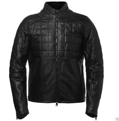 Men's Black Quilted Leather Motorcycle Jacket MJ033