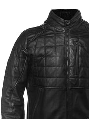 Men's Black Quilted Leather Motorcycle Jacket MJ033