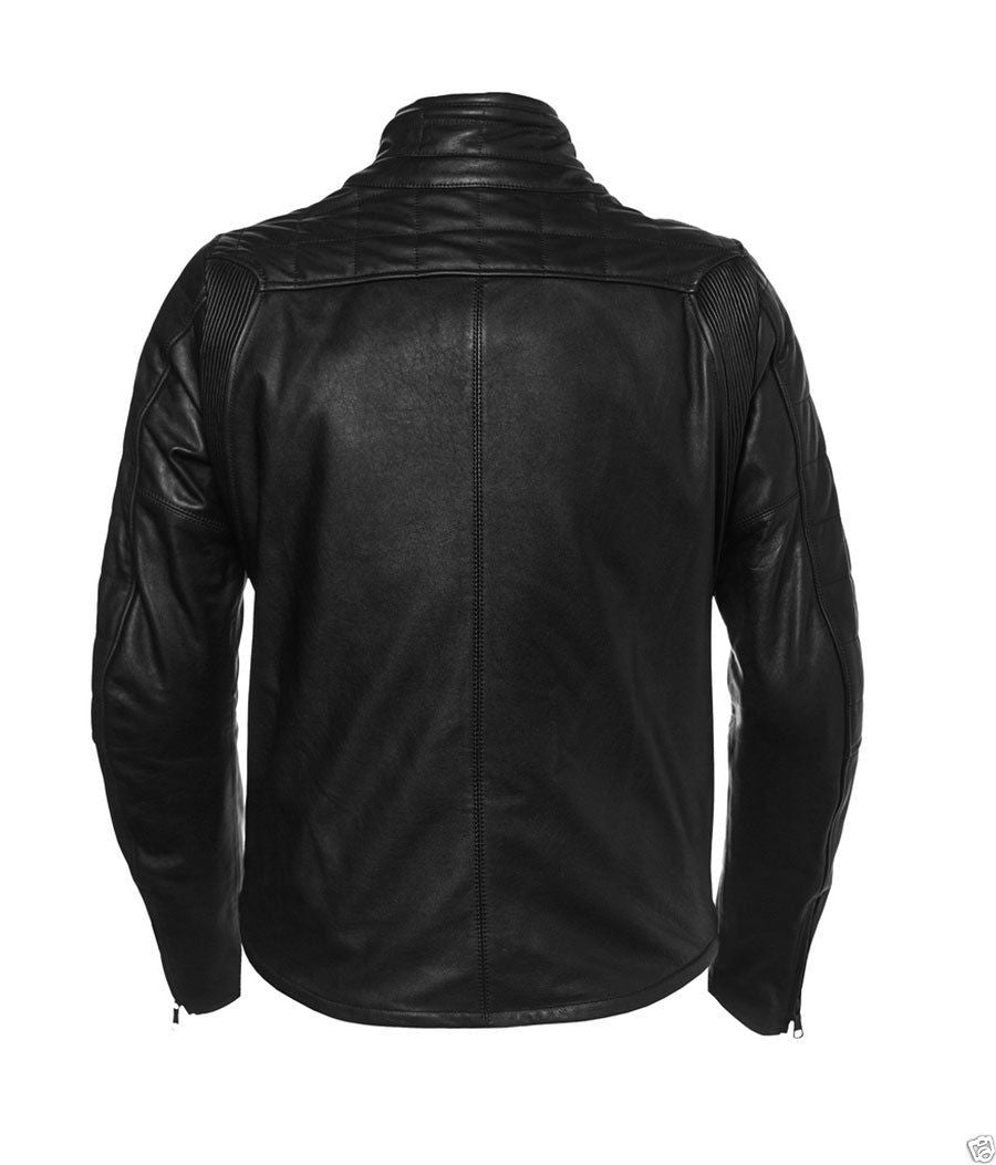 Men's Black Quilted Leather Motorcycle Jacket MJ033