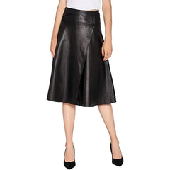 Women’s High Waisted A-Line Knee Length Leather Skirt WS42