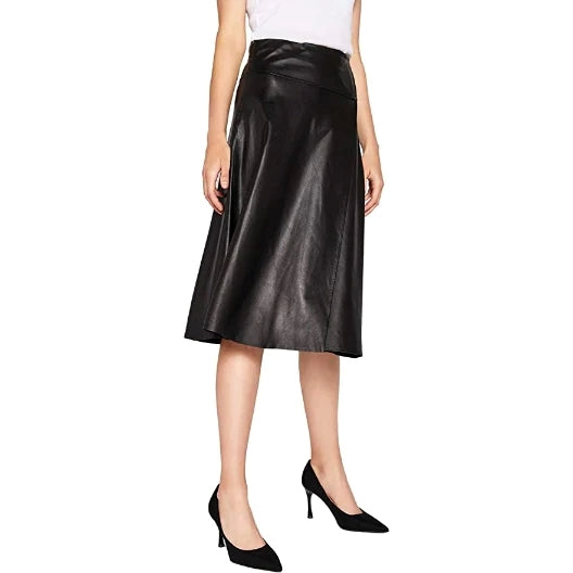 Women’s High Waisted A-Line Knee Length Leather Skirt WS42