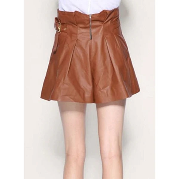 Women’s Lambskin Tan Leather Mini Flared Skirt WS35