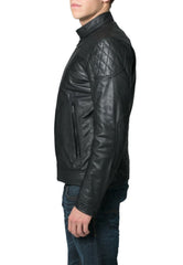 Men's Quilted Shoulders Leather Motorcycle Jacket MJ047