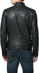 Men's Quilted Shoulders Leather Motorcycle Jacket MJ047