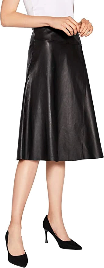 Women’s High Waisted A-Line Knee Length Leather Skirt WS42