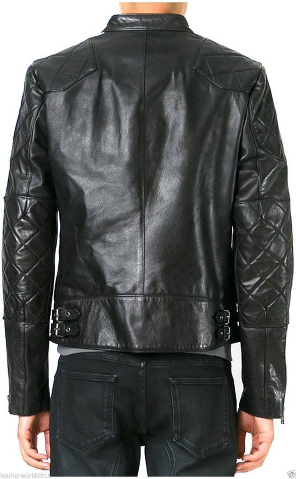 Men's Black Leather Motorcycle Jacket MJ039