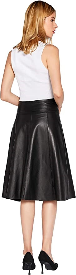 Women’s High Waisted A-Line Knee Length Leather Skirt WS42