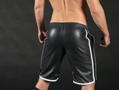 Men's Black Leather Knee Length Shorts MH03