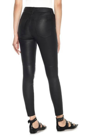 Women's Black Leather Ankle Length Skinny Pants WP09