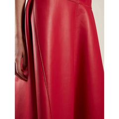 Women’s Lambskin Red Leather Below Knee A-Line Skirt WS37