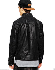 Men's Quilted Shoulders Leather Motorcycle Jacket MJ048