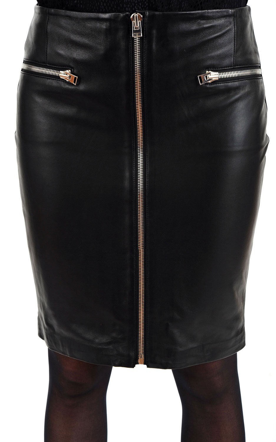 Women's Leather Pencil Skirt with Front Zipper WS15