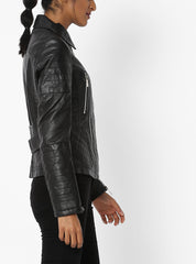 Women's Black Leather Jacket with Zipper Details WJ062