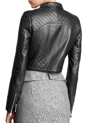 Women's Cropped Black Leather Jacket WJ052