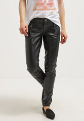 Women's Sleek Slim Fit Black Leather Pants WP15