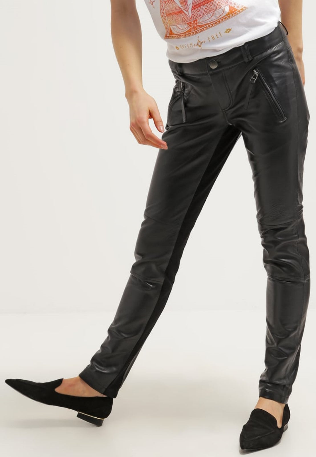 Women's Sleek Slim Fit Black Leather Pants WP15