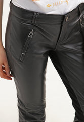 Women's Sleek Slim Fit Black Leather Pants WP15