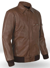 Men's Brown Genuine Leather Bomber Jacket MZ03