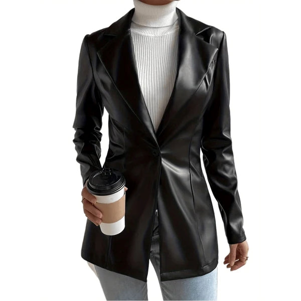 Women’s Sleek Black Lambskin Leather Blazer WB11