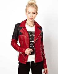 Women’s Red and Black Multi Color Leather Jacket WJ023