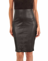 Women's Knee Length Black Leather Pencil Skirt WS27