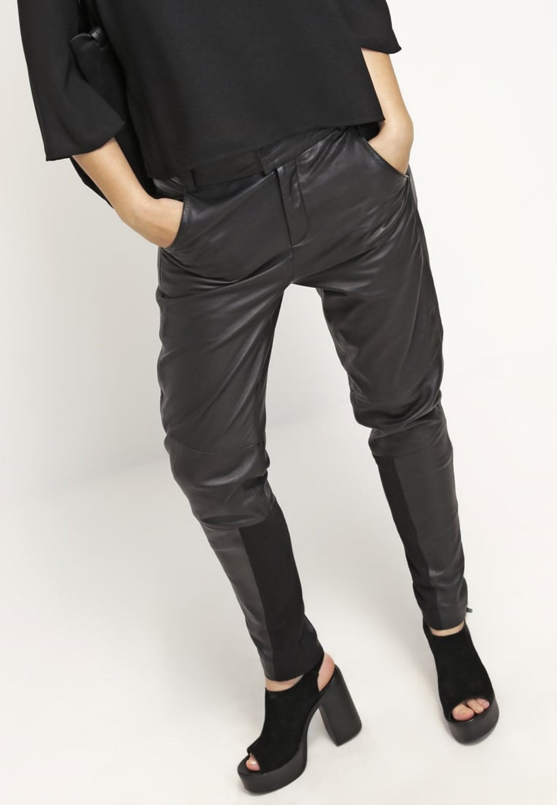 Women's Ankle Length Slim Fit Leather Pants WP16